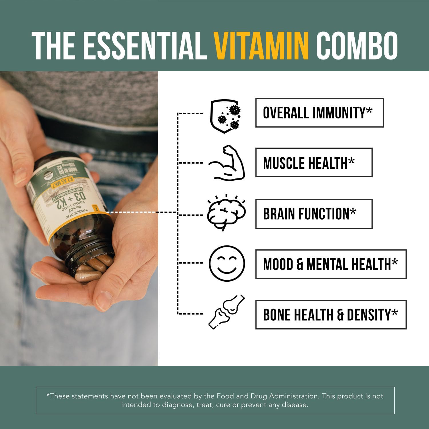 Organic Plant D3 K2 vitamin 10000 iu - All-Trans MK7 from MenaQ7 (120 mcg K2) - 100% Organic & Plant-Based Sublingual D3 Drops 10,000 iu (Cholecalciferol), 100% Vegan - Supports Immunity, Bone, Brain