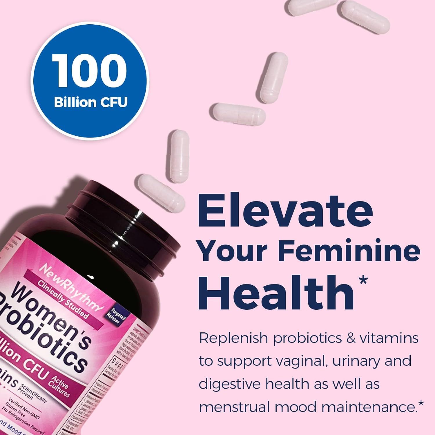 NewRhythm Women's Premium Bundle: Vaginal Health with P-5-P & Vitamin C + Menopause Relief with Botanicals, 18 Strains, 90 Capsules
