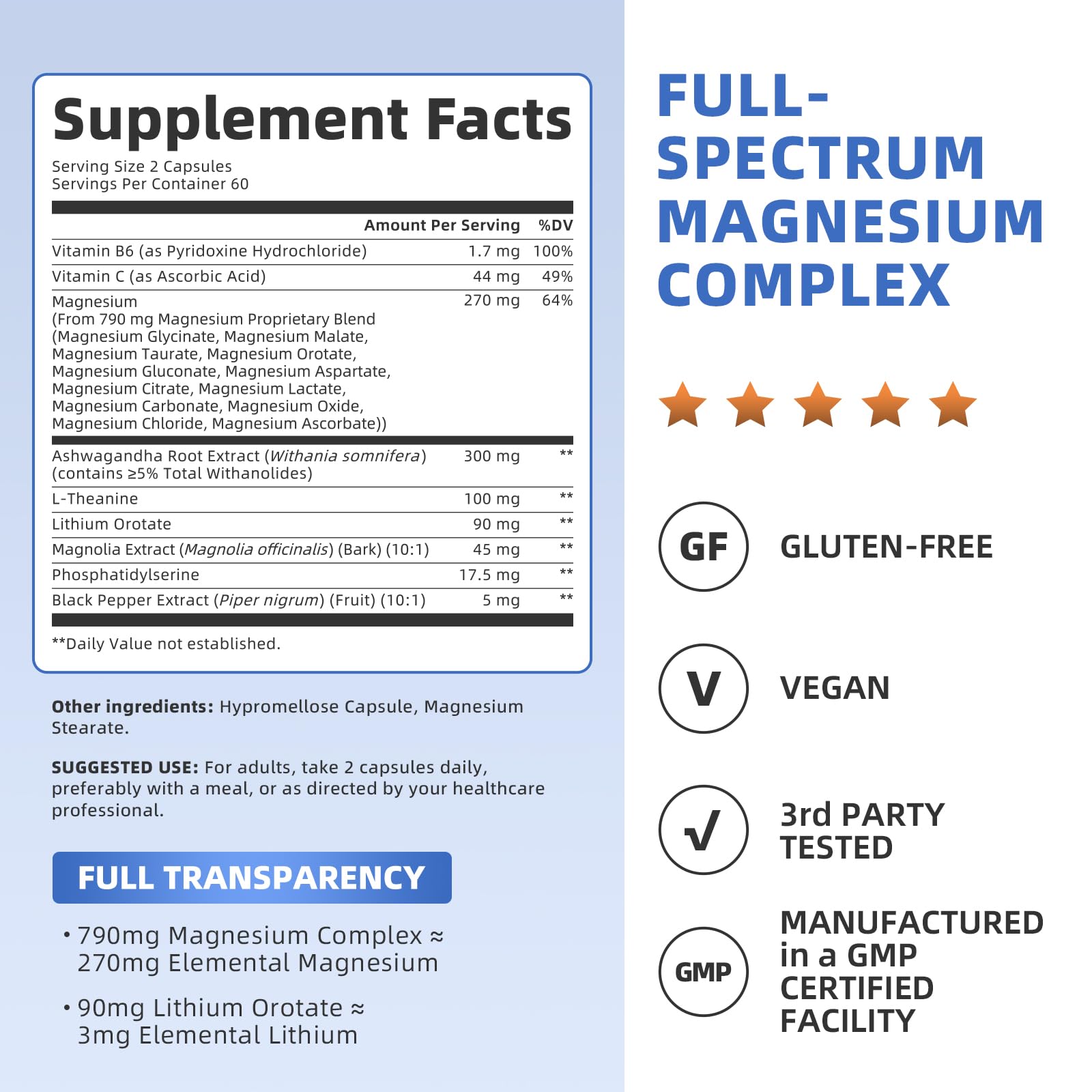 Magnesium Complex Supplement -12 Forms of Glycinate, Citrate, B6 & More | Chelated Formula Plus Ashwagandha,Lithium Orotate - Support for Sleep, Muscle & Nerves*- Men & Women Capsules- Non-GMO-120 Ct