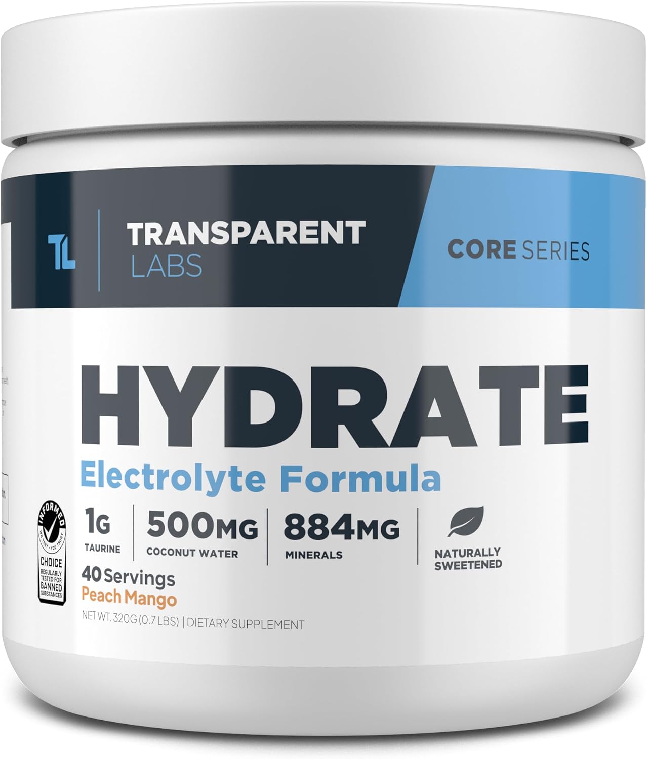 Transparent Labs Hydrate Electrolytes Powder (40 Servings, Peach Mango) & Creatine HMB (30 Servings, Tropical Punch)
