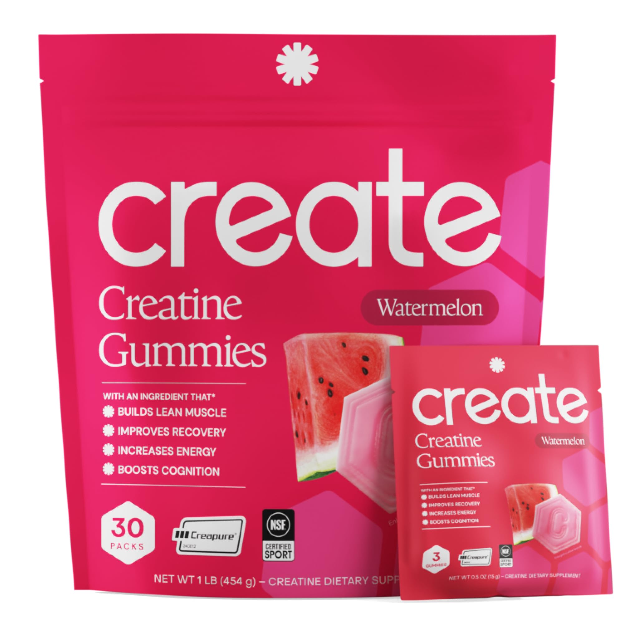 Create Creatine Gummies – Single-Serve Packs – 30ct – Variety Pack | NSF Certified for Sport – Made with Creatine Monohydrate, Vegan & Gluten-Free, Anti-Melting Formula, 3 Gummies per Pack