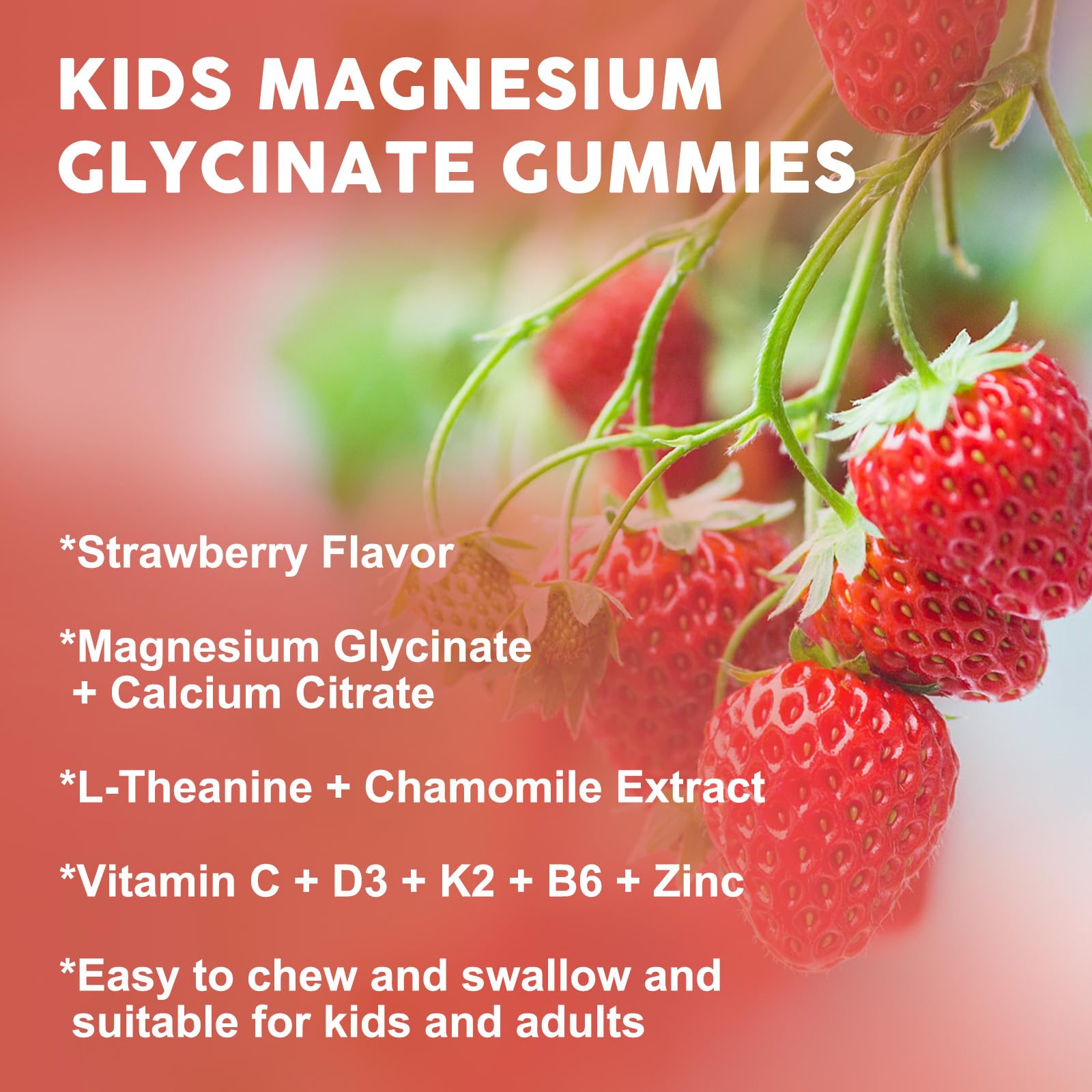 Magnesium Glycinate Gummies for Kids & Adults - Relaxation & Cognition Support - 400/200mg Magnesium Supplement with L-Theanine, Chamomile, B6, D3 & K2