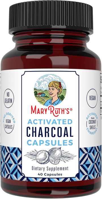 MARYRUTH'S Activated Charcoal Capsules 950 mg Activated Charcoal | Substance Adsorption | Derived from Coconut Shells | Vegan Capsules from Pine Trees | Non-GMO | Gluten Free | 40 Count