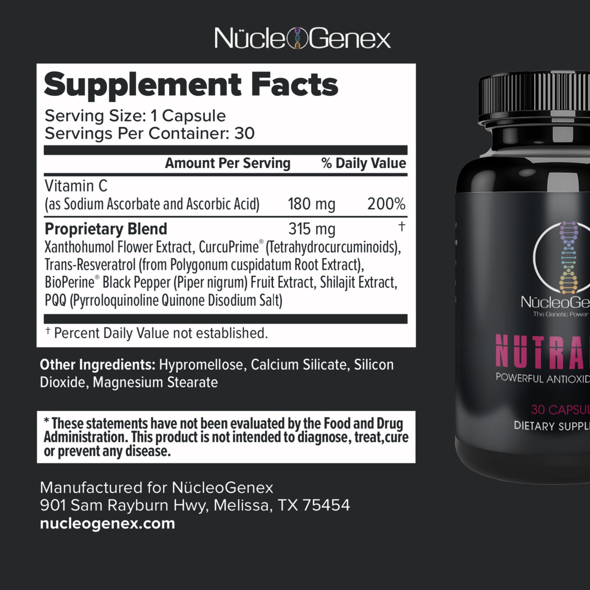 Nucleogenex - Nutralize - The Key to Supporting a Healthy Aging Process and Immune System - Potent Blend for Powerful Cell Protection - Xanthohumol, CurcuPrime, C-60 Complex, PureQQ - 30 Capsules NucleOGenex buy supplements Au