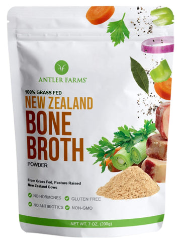 Antler Farms - 100% Grass Fed New Zealand Bone Broth Powder, 40 Servings, 200g - Slow Cooked, Gently Dried, Delicious Flavor, No Hormones, Antibiotics, & GMOs | 100% Pure Beef Bone Broth Powder for Humans, Slow Cooked, Gently Dried, Light Flavor, No Hormo