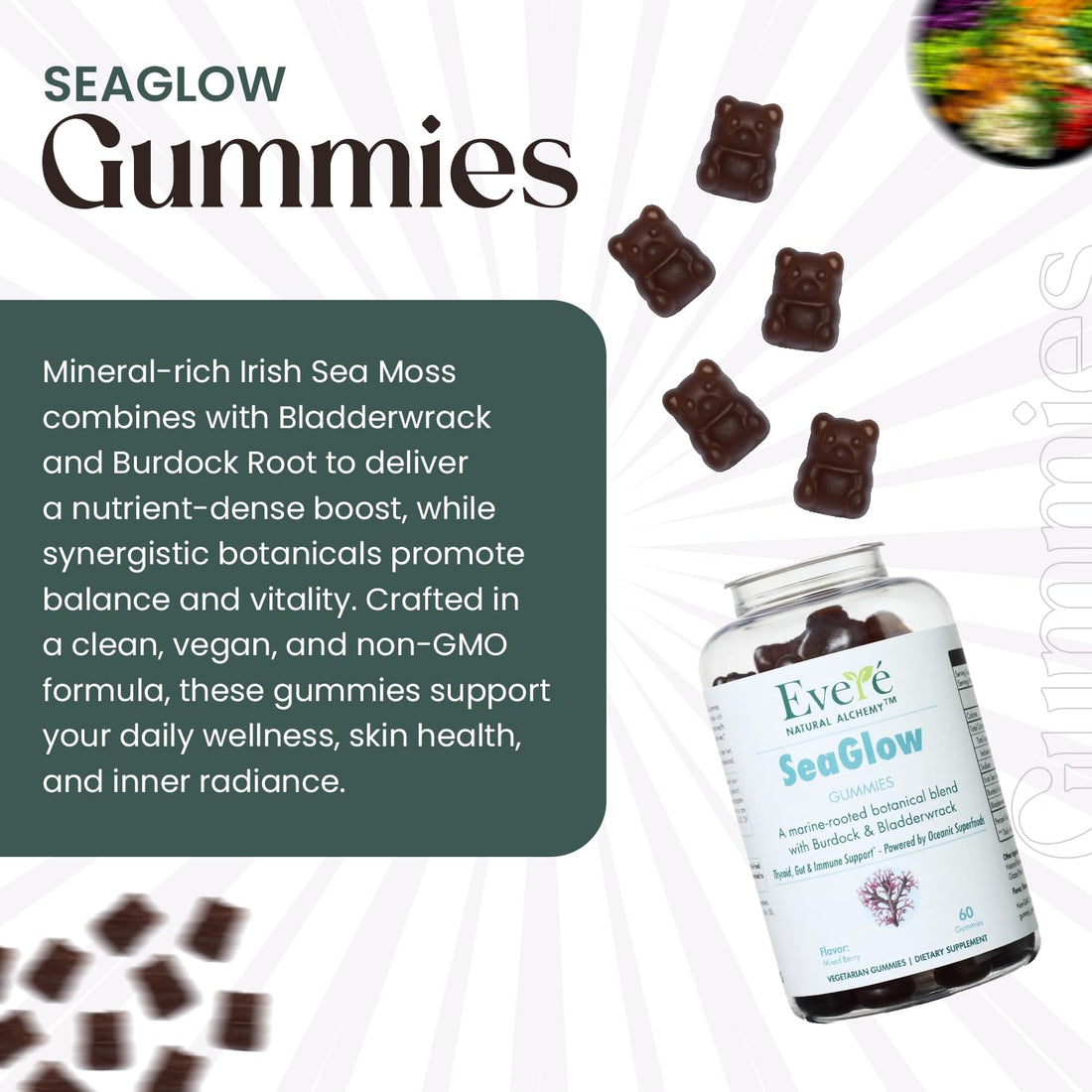 Bottle of Everé SeaGlow gummies on a white background