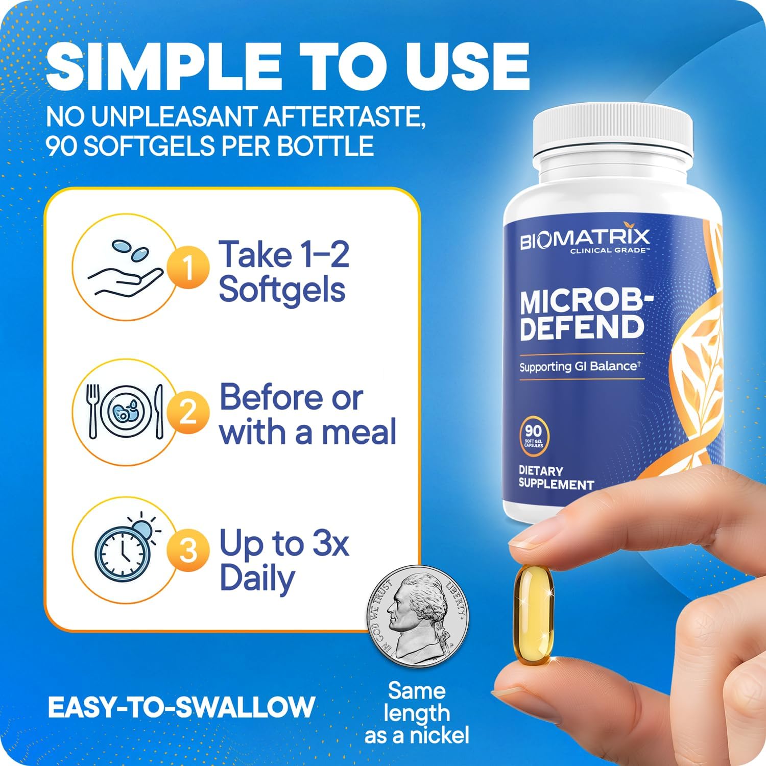 Biofilm Disruptor, GI Repair Digestive Supplement for Men and Women, Oil of Thyme, Oregano & Clove, Gut Microbiome & Intestinal Health Support | Microb-Defend (90 Softgels)