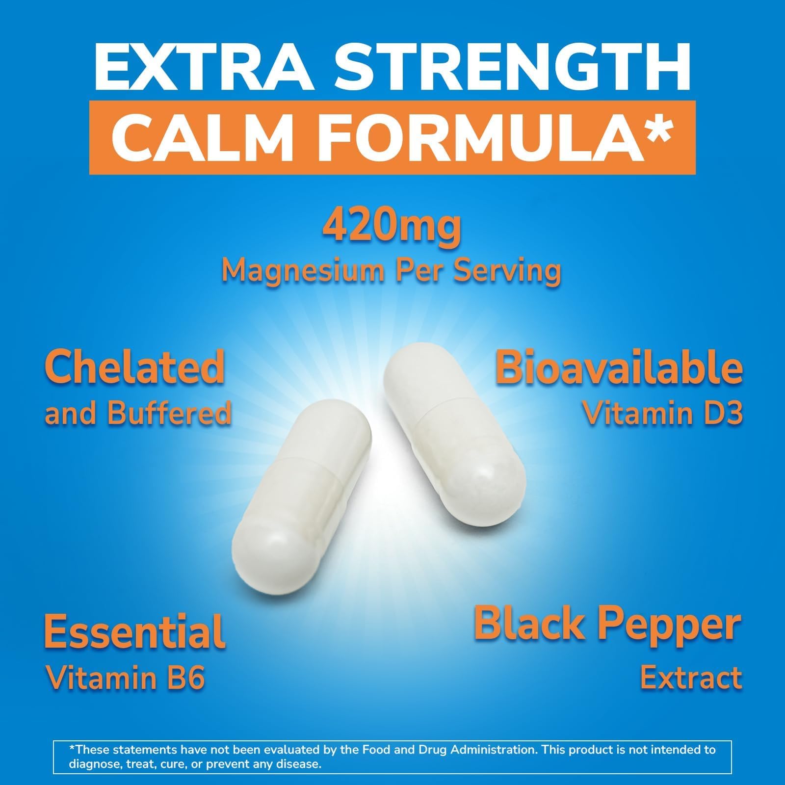 Vitalibre Magnesium Glycinate 420mg with Vitamin D3 B6, 120 Vegan Capsules | Chelated & Buffered Magnesium Supplement | High Absorption for Nerve, Bone, Heart, Mood, Sleep Support, Non-GMO