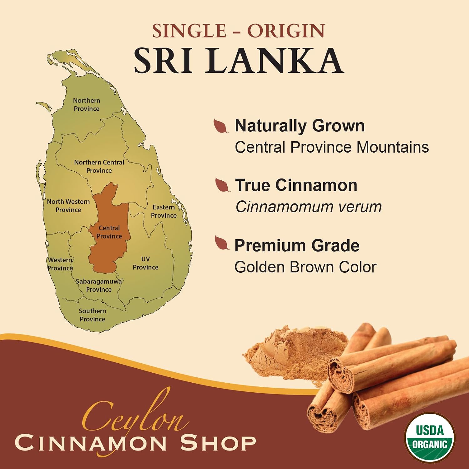 Organic Ceylon Cinnamon Powder, USDA Certified Spice - 8 ounces | Premium Grade True Cinnamon, Sri Lankan Variety, Cinnamomum Verum, All-Natural, Non-GMO, Gluten Free, Made in the USA (GMP)