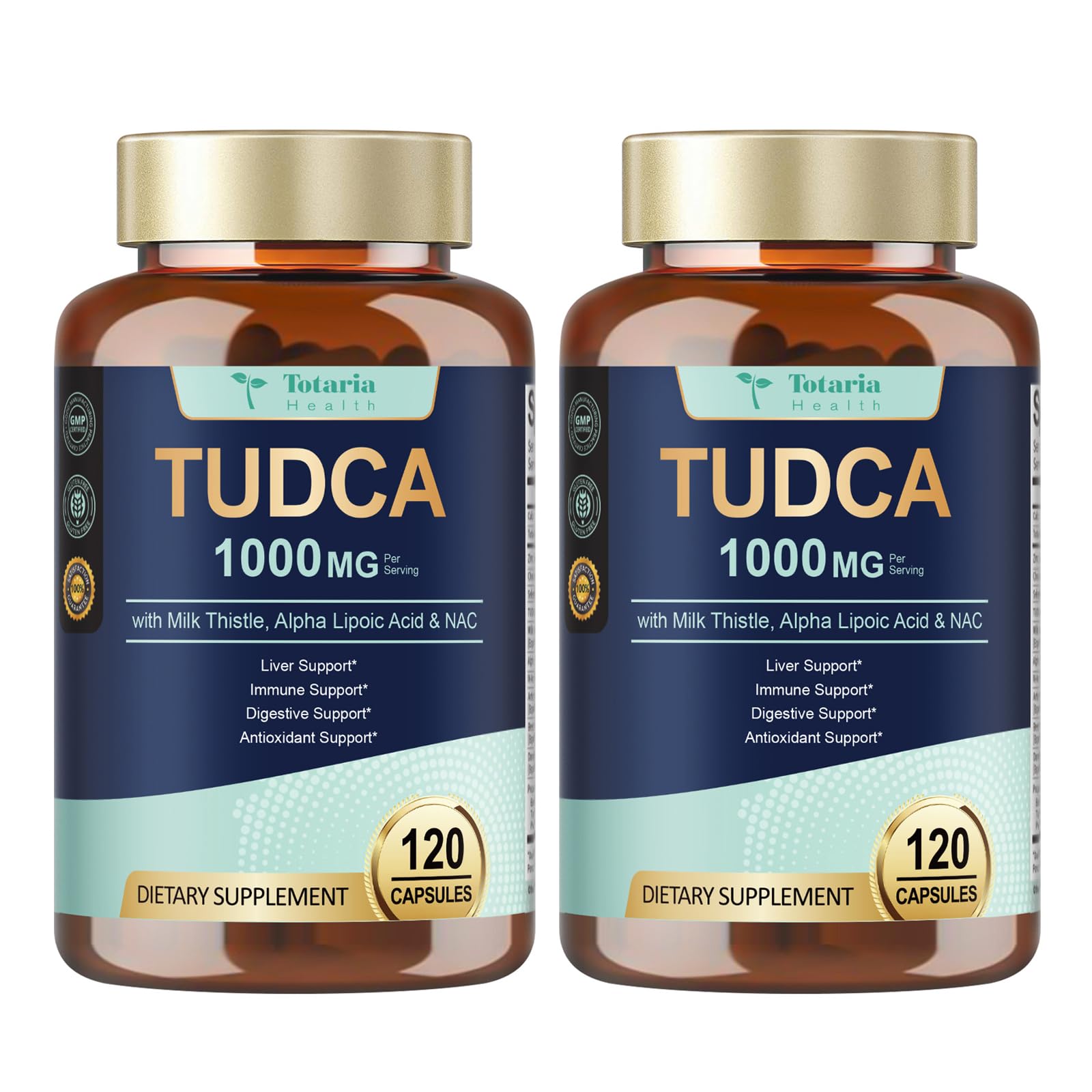 Totaria TUDCA 1000mg Liver Support Supplement with Milk Thistle, NAC, ALA, 80% Silymarin, 15-in-1 Extra Strength Bile Salts, for Liver Cleanse Detox & Repair, Gallbladder, Non-GMO, 120 Capsules