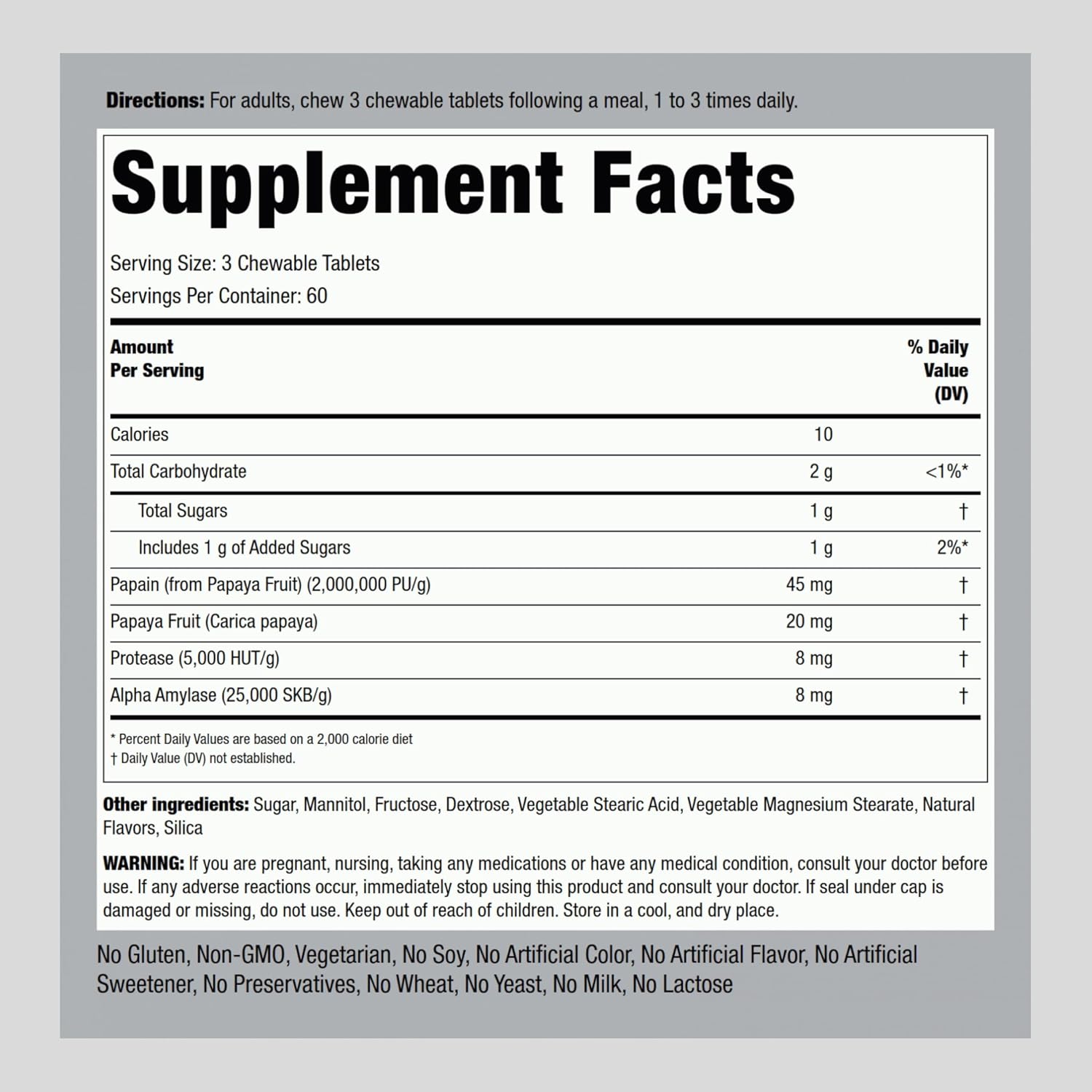 Piping Rock Papaya Digestive Enzymes Chewable | 180 Tablets | Ultra Supplement for Women and Men | Carica Papaya | Vegetarian, Non-GMO, Gluten Free