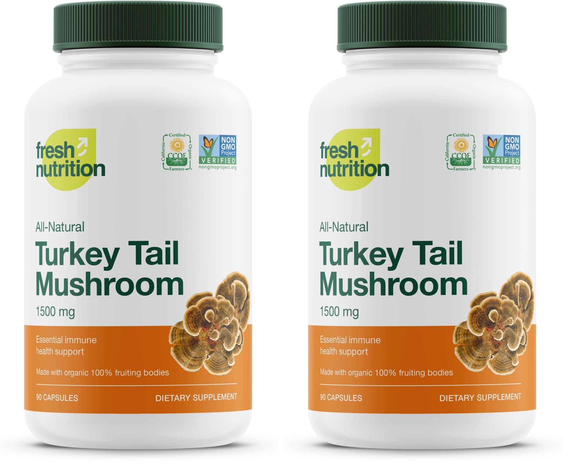 Fresh Nutrition Organic Turkey Tail Mushroom Extract Supplement - High in Beta Glucans – Non-GMO, Vegan Friendly, Gluten-Free - 90 Capsules