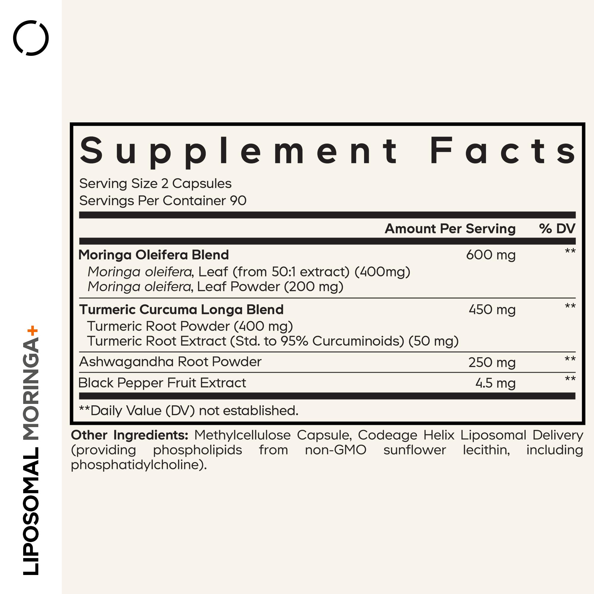Codeage Liposomal Moringa+ Supplement, 400mg Moringa 50:1 Extract - Turmeric, Ashwagandha, Black Pepper, 3-Month Supply, Vegan Moringa Powder - 180 Capsules CodeageBuy Supplements Australia