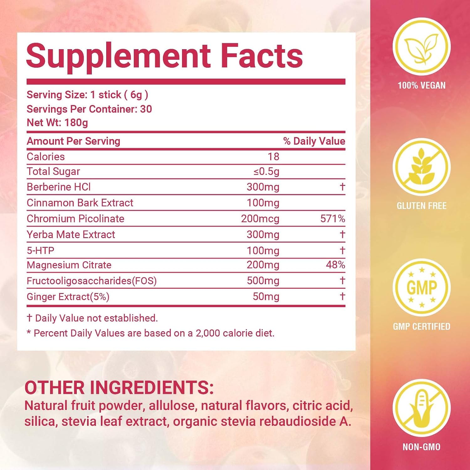 Cutting Mix, Cutting Drink Mix, Berberine, Chromium, FOS, Yerba Mate | & 5-HTP, Energy & Gut Health, Metabolic Support, Vegan, Sugar-Free, Non-GMO, 30 Stick Packs
