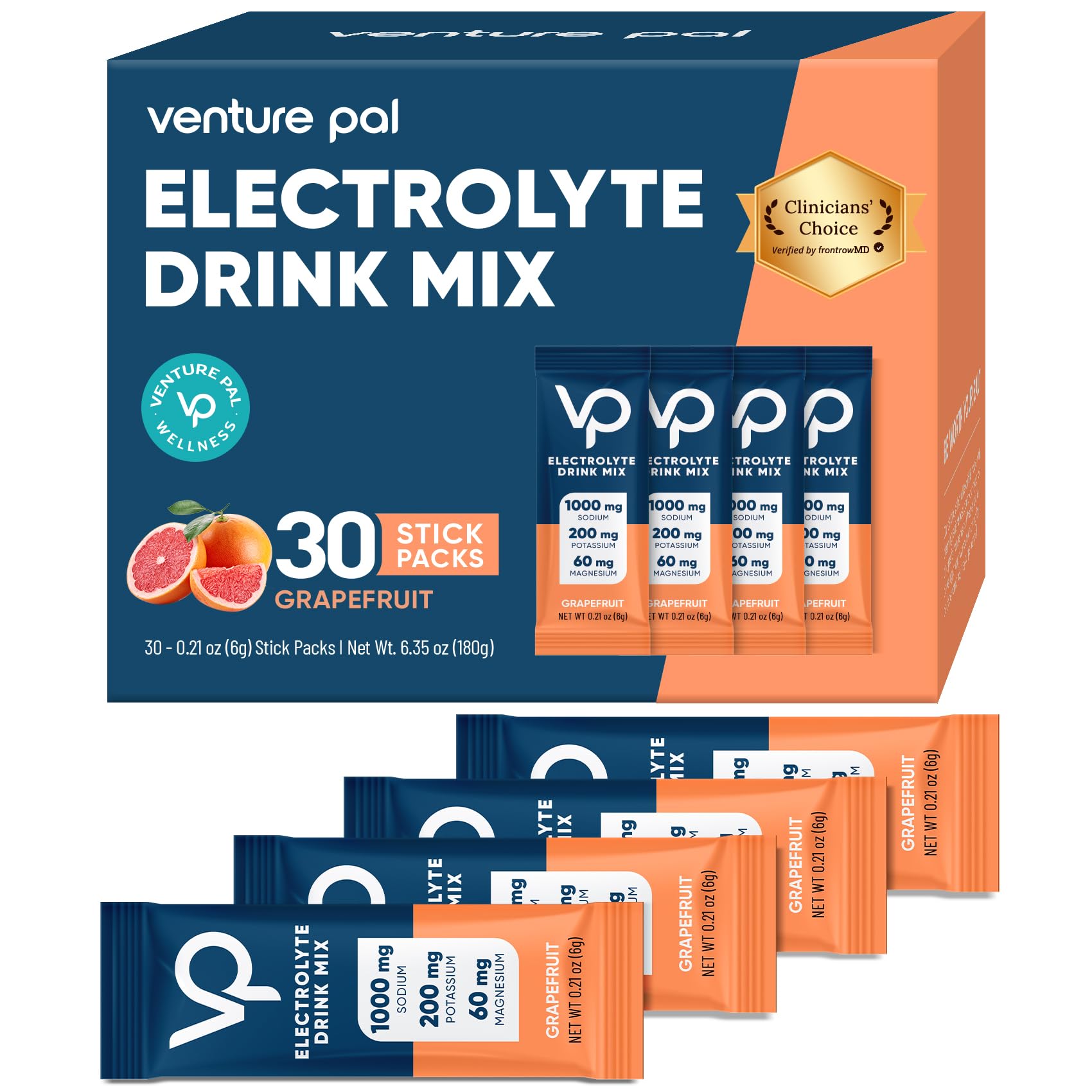 Venture Pal High Sodium Sugar Free Electrolytes Powder Packet, 16 Sticks | Hydration Packets with Vitamin, Sodium & Potassium, Zero Calories, Vegan, Keto & Paleo Friendly Electrolyte Drink Mix
