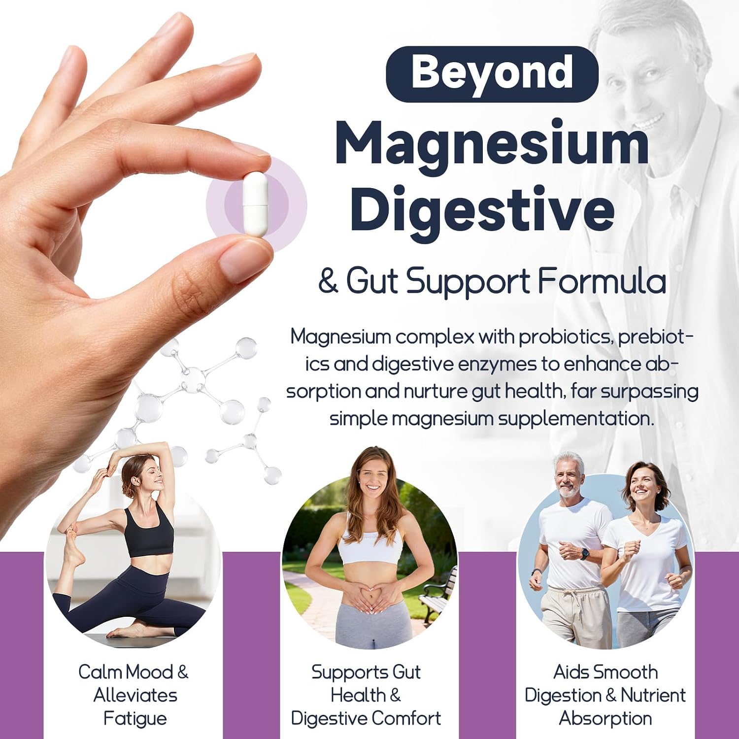 10-in-1 Magnesium Complex Supplement with Probiotics Prebiotics & Digestive Enzymes, 100 Billion CFU Probiotics for Women, High Absorption for Muscle, Sleep Calm, Gut & Digestive Health, Vegan Non-GMO