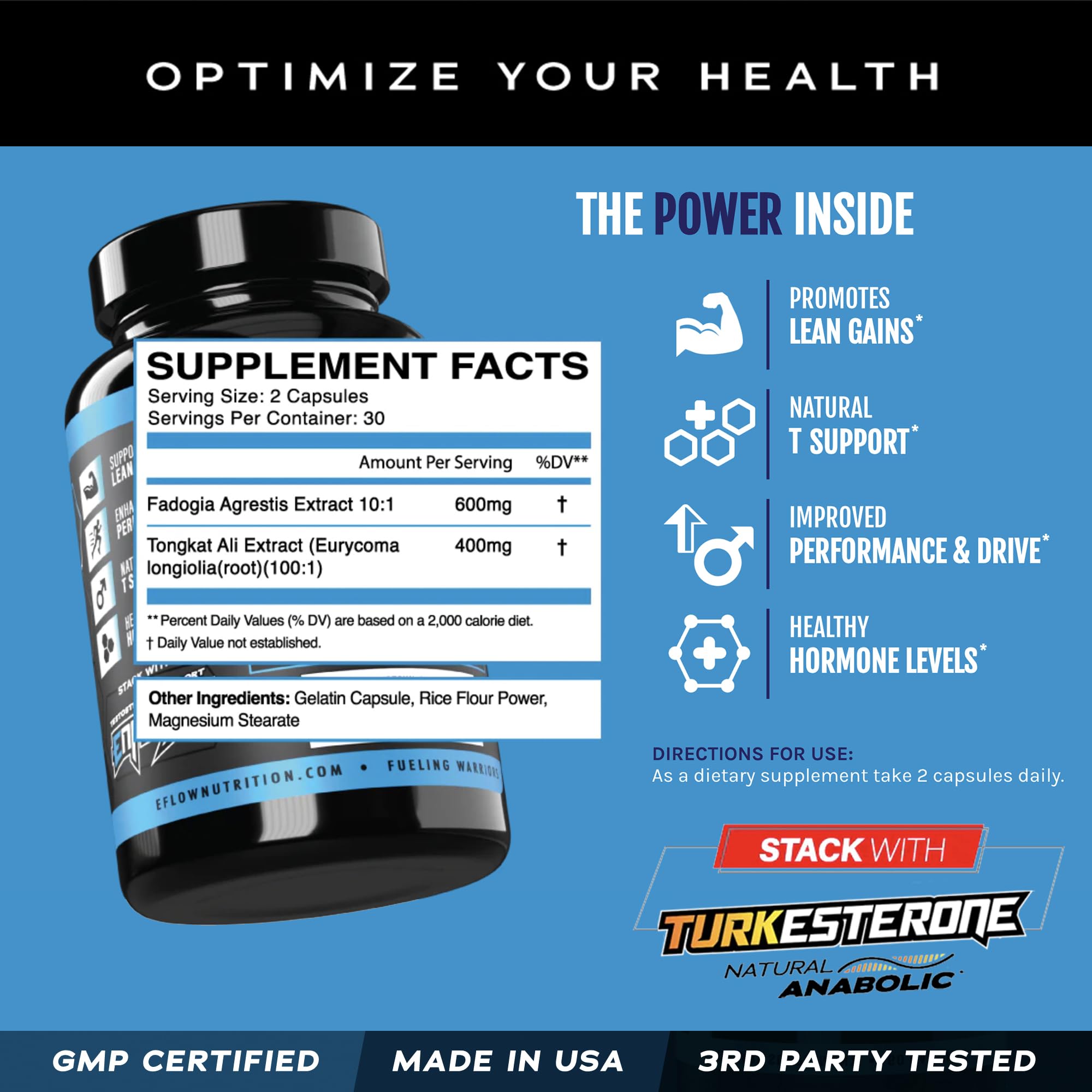 eFlow Nutrition Fadogia Agrestis + Tongkat Ali - [2-in-1] Natural Performance Supplement for Health and Wellness - Hormone, Energy, & Mood Support - Extract Powder (60 Capsules) eFlow NutritionBuy Supplements Australia