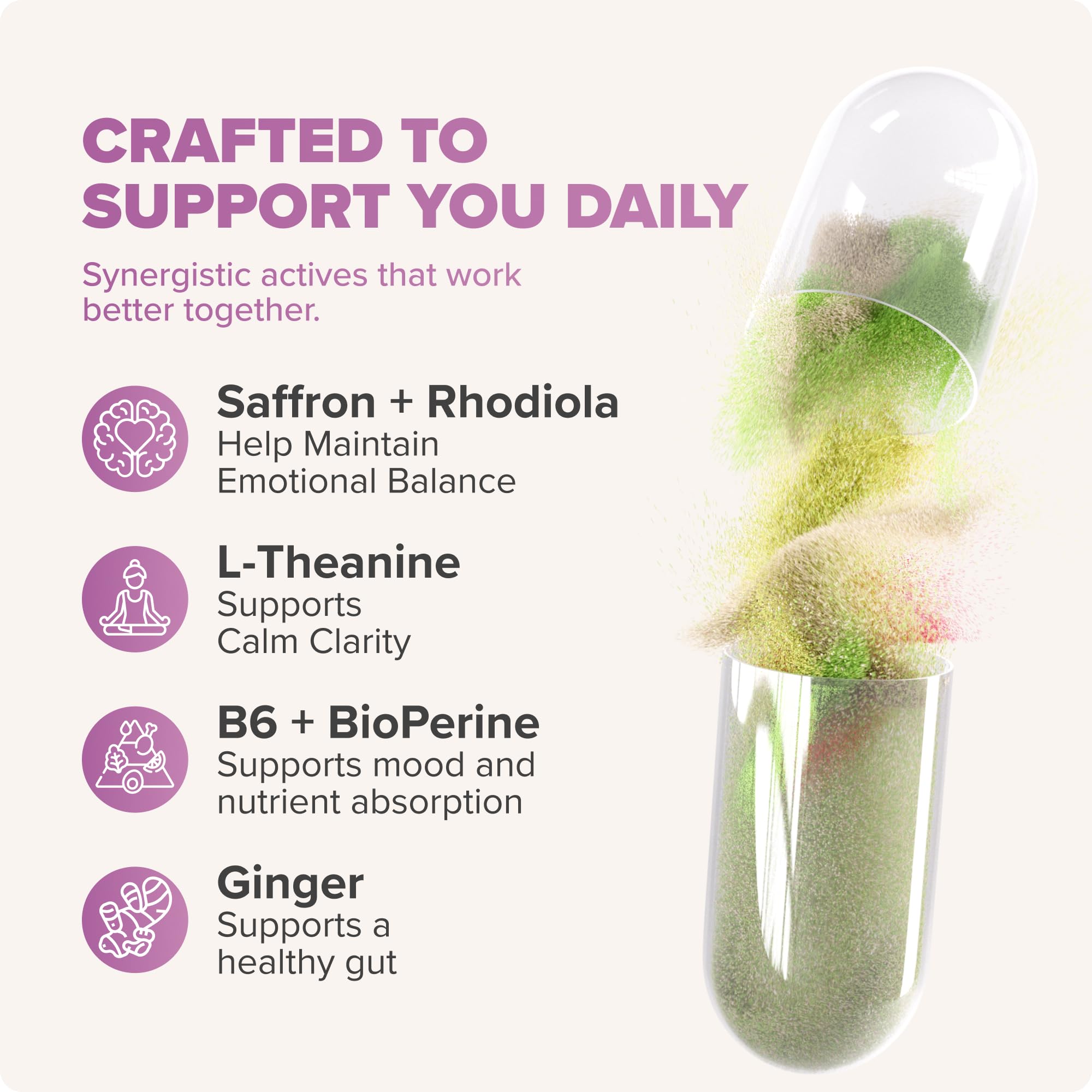 Rosabella Saffron Blend Supplement for Men & Women – Saffron, B6, Magnesium & Herbal Extract Capsules – Supports Mood, Focus & Clarity – Non-GMO, Gluten-Free – 60 Capsules – 30-Day Supply