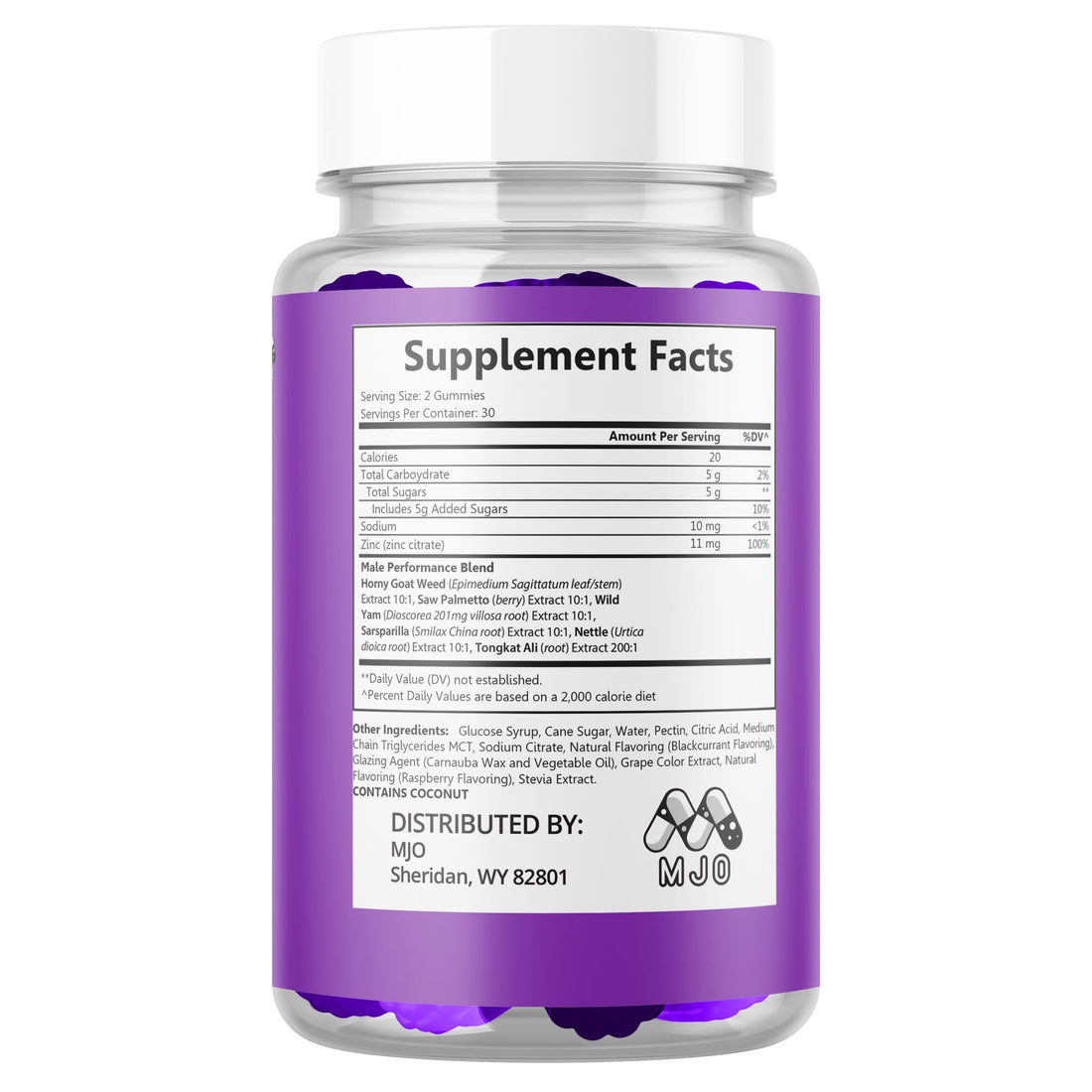 Bottle of Zanari Male Performance supplement with purple packaging on a white background