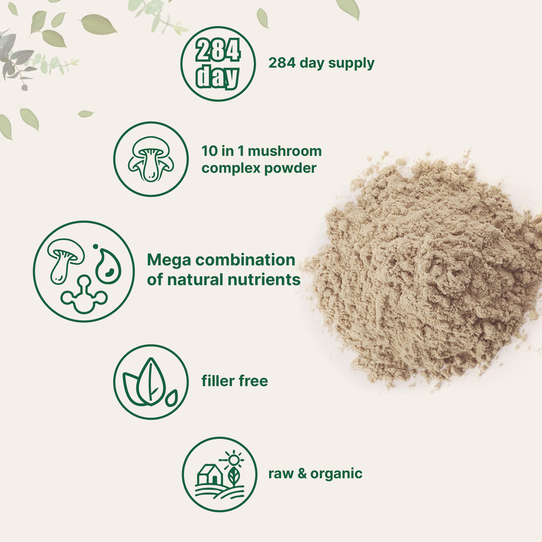 Micro Ingredients Organic Mega Mushroom Powder, 5oz (141 Days Supply) | 10-in-1 with Chaga, Lion’s Mane, Cordyceps & More | Great for Smoothies & Daily Use | Non-GMO, Vegan Friendly