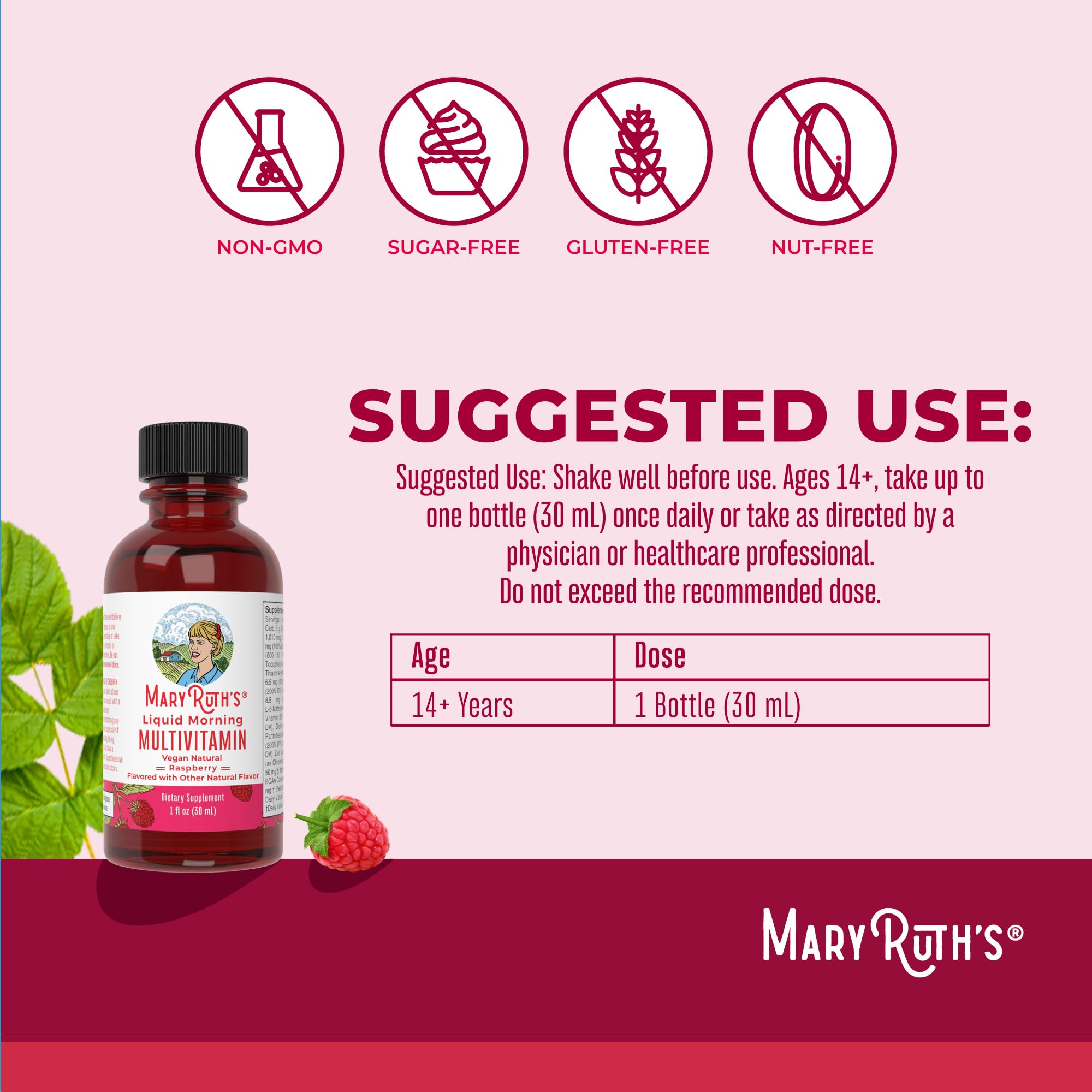 MARYRUTH'S Liquid Morning Multivitamin for Women, Men & Kids | Vitamin A C D E B6 B12 Biotin Zinc | Beauty | Vegan | Non-GMO | Gluten Free | 32 Servings