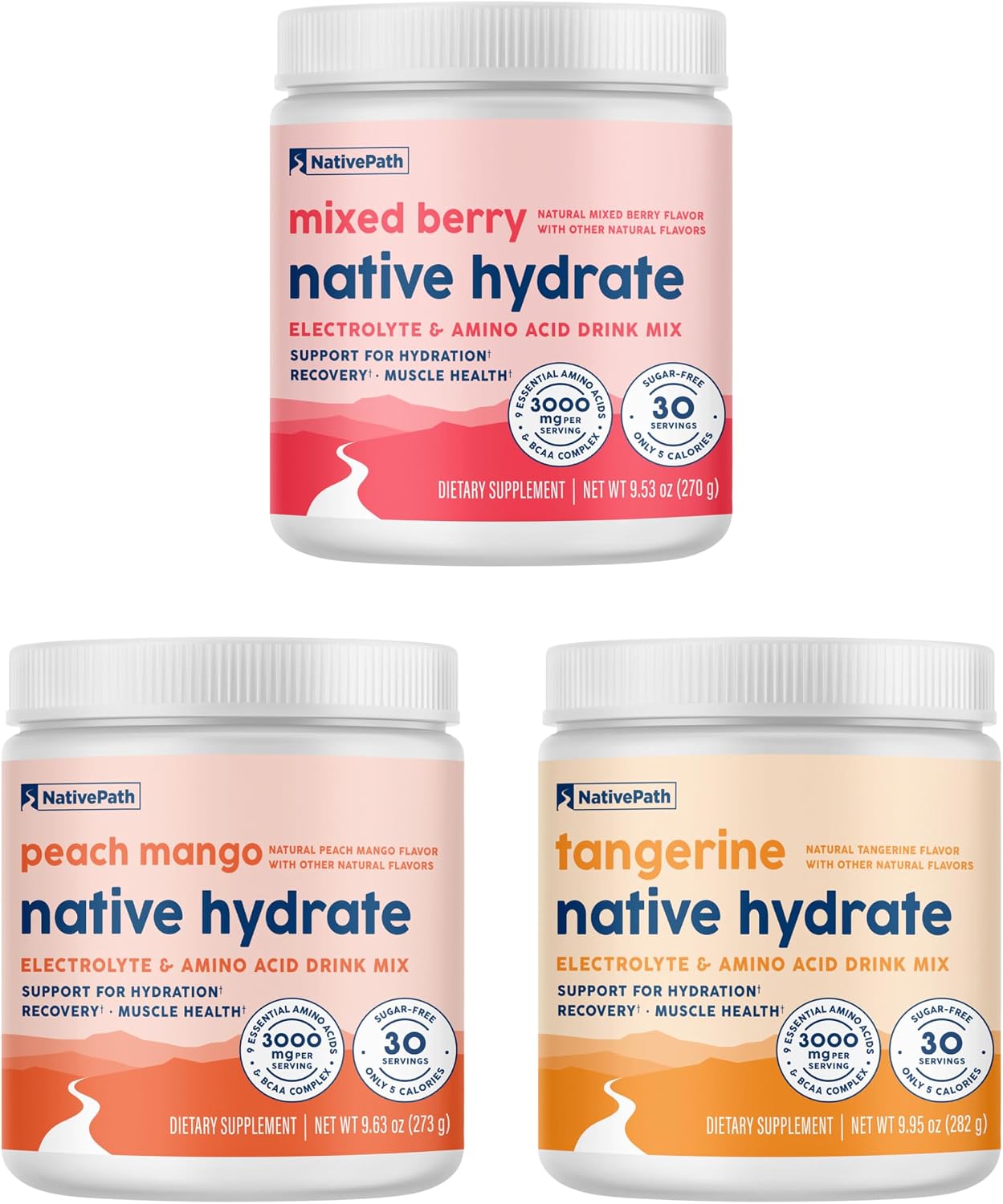 NativePath Hydrate Mixed Berry, Peach Mango, and Tangerine Trio Jars Bundle
