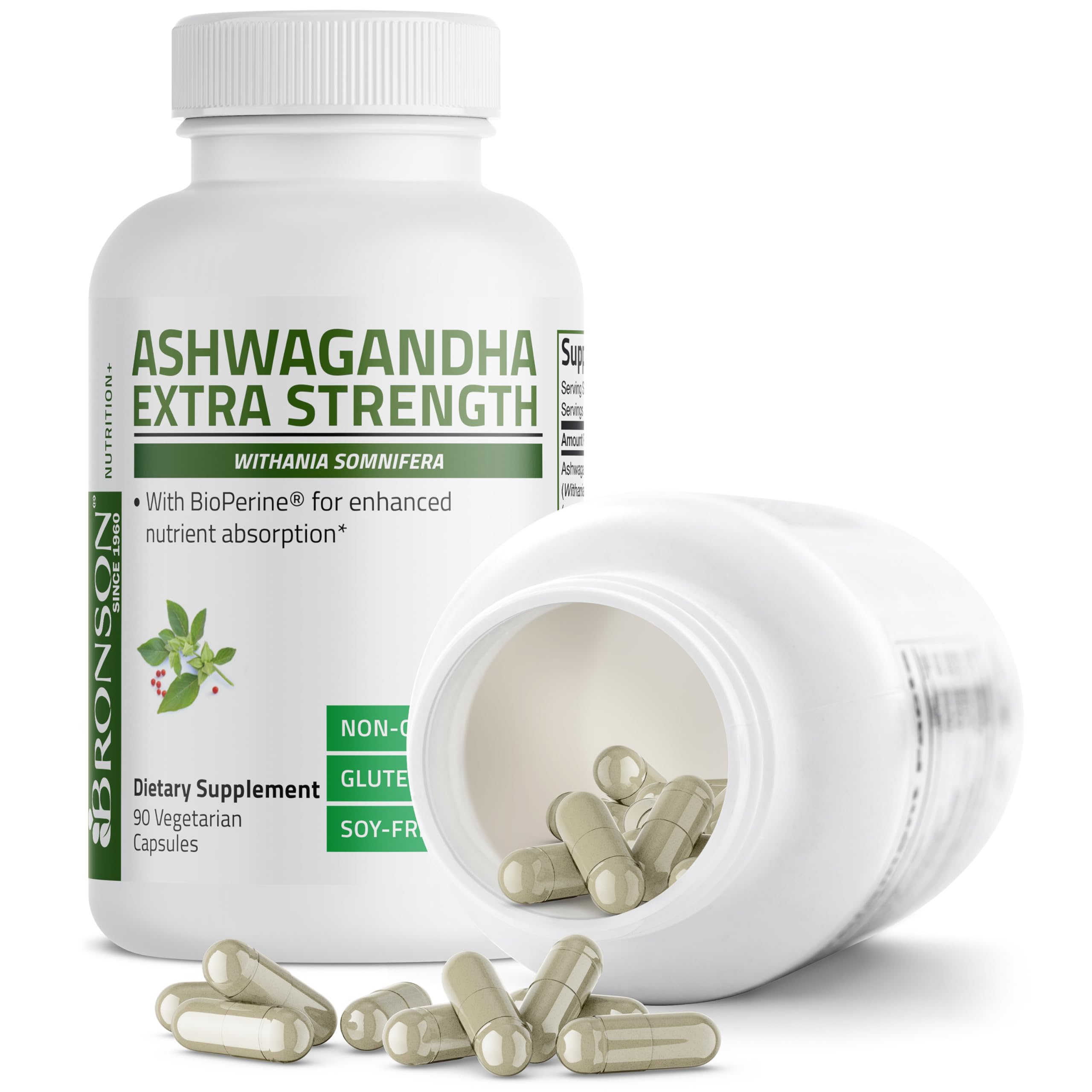 Bronson Ashwagandha Extra Strength Stress & Mood Support with BioPerine - Non GMO Formula, 120 Vegetarian Capsules