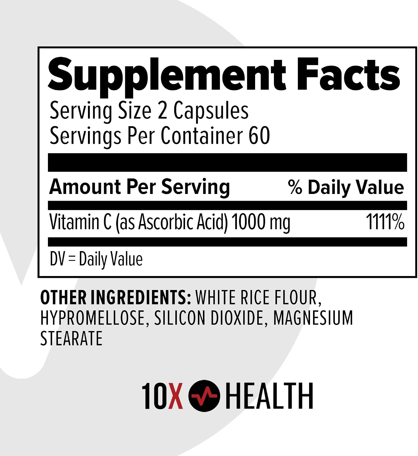 10X Health Vitamin C 1000mg - 120 Capsules | Ascorbic Acid: 1000mg Vitamin C, Immunity & Collagen Support, Non-GMO, 120ct