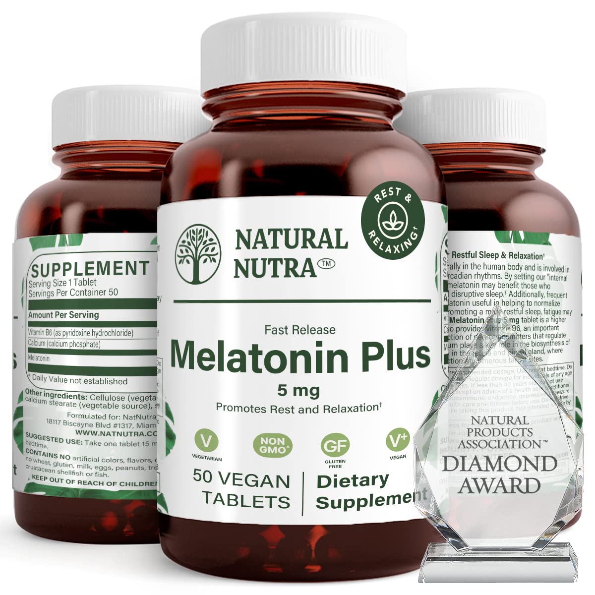 Natural Nutra Vegan Melatonin 5mg with Vitamin B6, 100 Tablets | Fast Dissolve, Melatonin with Calcium for Optimal Sleep, Promoting More Restful Sleep, Gluten-Free, Non-GMO