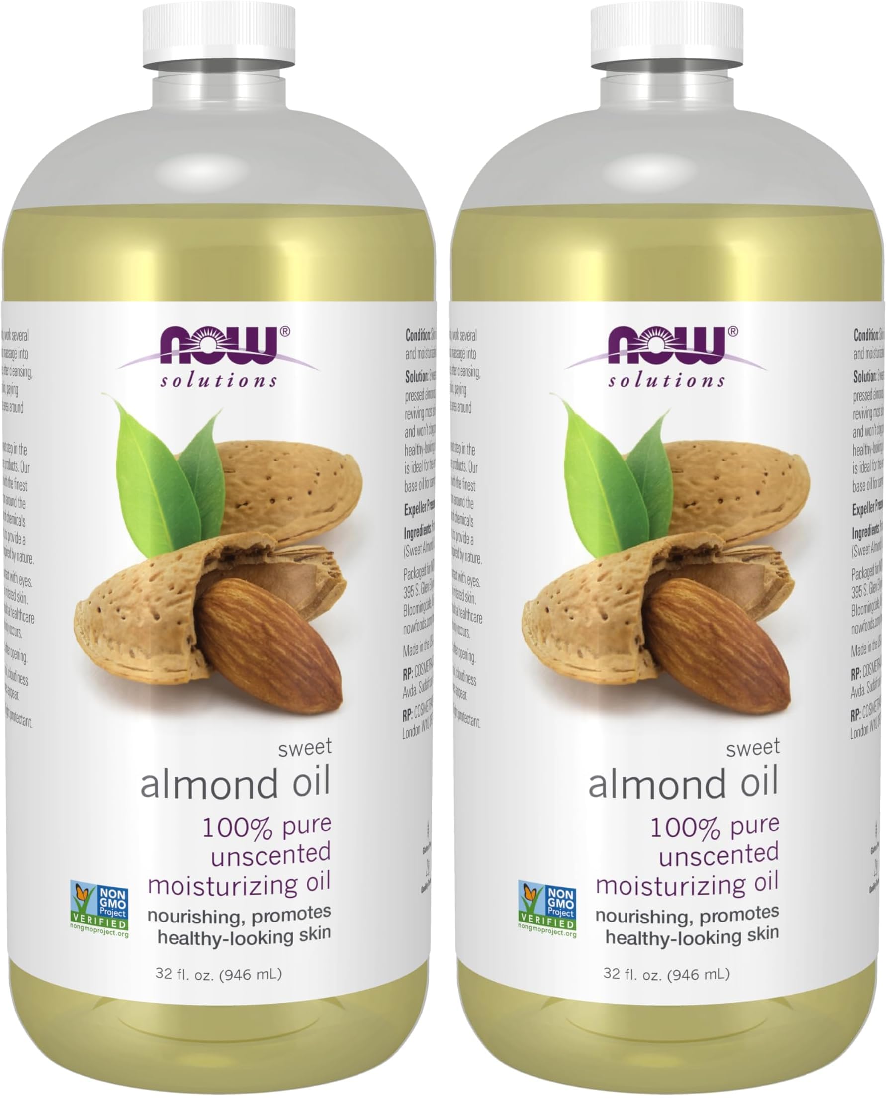 NOW Foods Solutions, Sweet Almond Oil, 100% Pure Moisturizing Oil, Promotes Healthy-Looking Skin, Unscented Oil, 16-Ounce,Package may vary