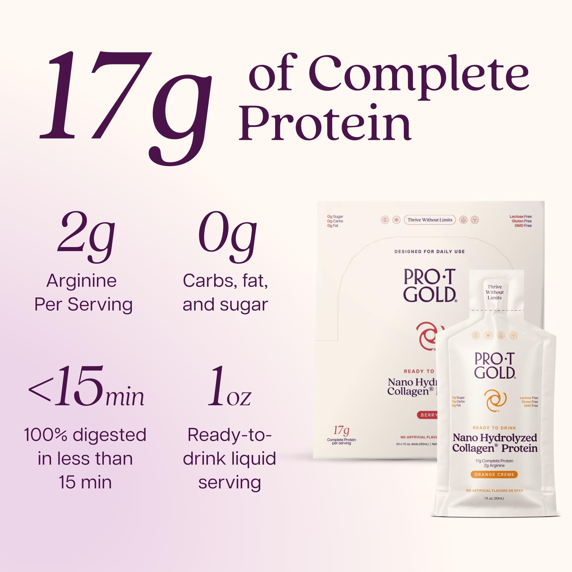 Liquid Collagen Protein Shot, Berry, 17g Protein, 24 pk | Nano Hydrolyzed Grass Fed Collagen, 0g Carbs, Hair, Skin & Nails, Amino Acids, Sugar Free, Gluten Free, 1 fl oz Shots