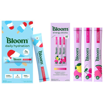 Bloom Energy Sticks Variety Pack and Hydration Sticks Rocket Blast Bundle