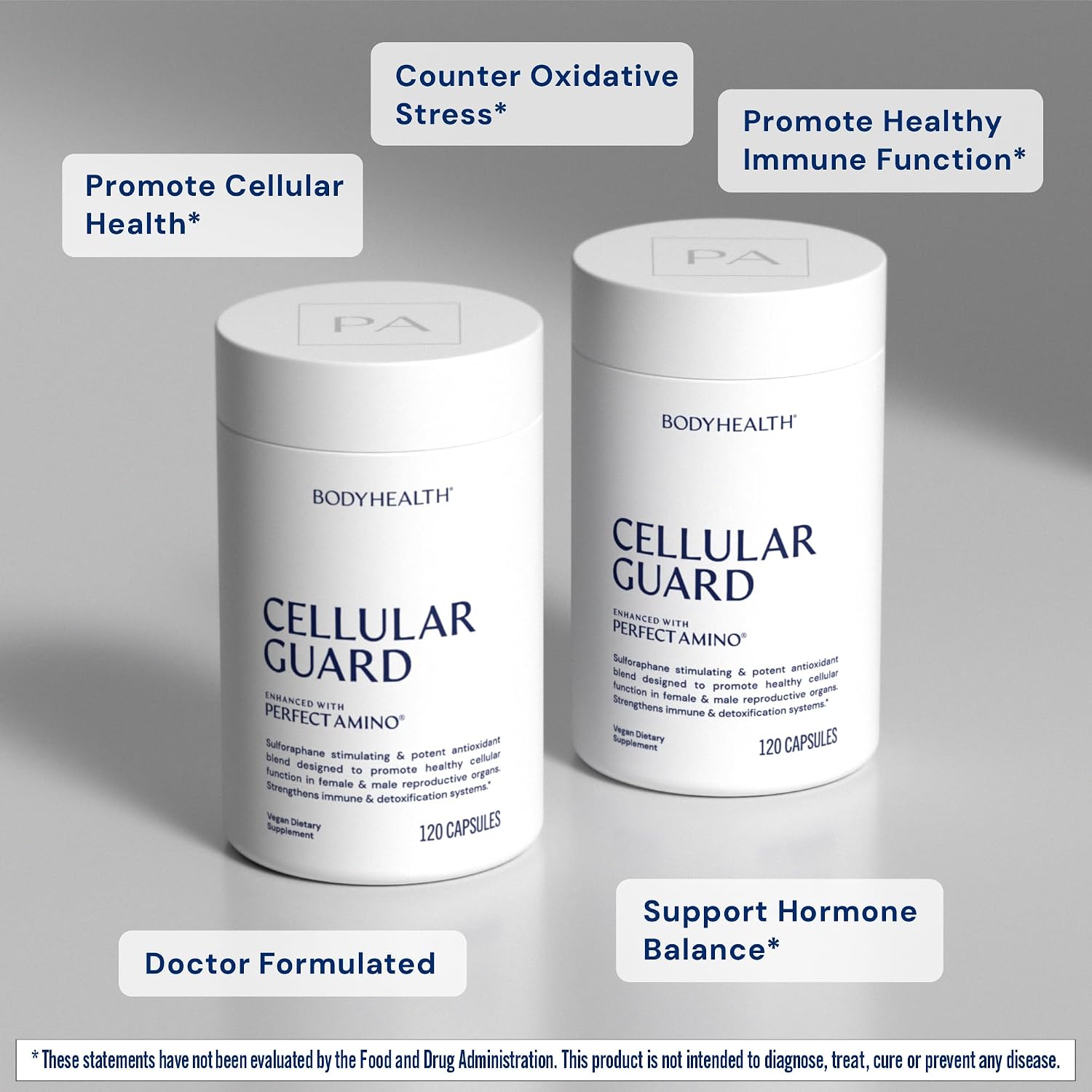 BodyHealth Cellular Guard - 100mg Vitamin C, 80mg Calcium | Sulforaphane Activation & Antioxidant Support | Promotes Cellular Health, Immune Resilience & Detox Pathways - 120 Capsules