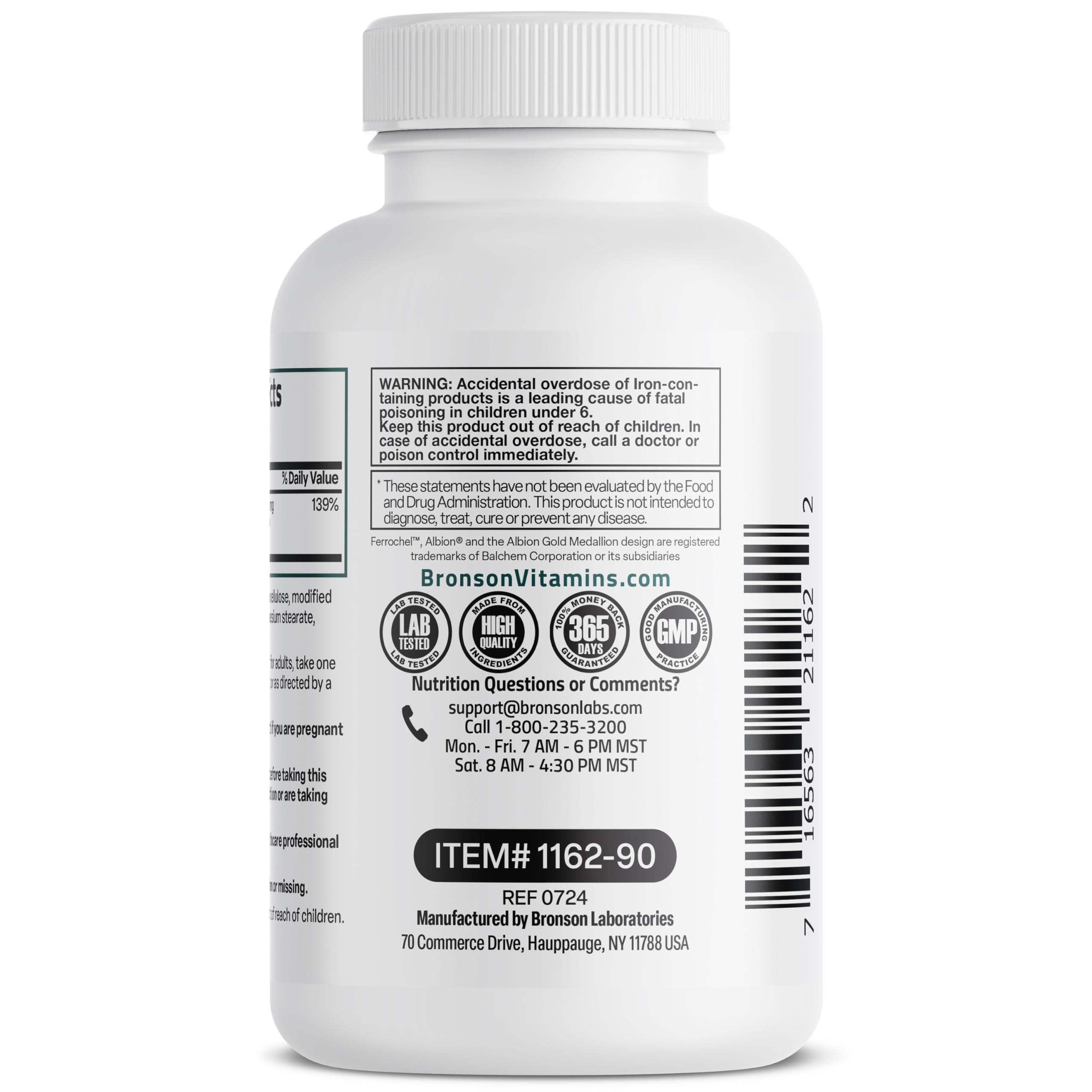 Bronson Iron Bisglycinate 25 mg Gentle on The Stomach, Supports Energy & Healthy Red Blood Cell Production - Non-Constipating Formula - Non GMO, 90 Vegetarian Capsules