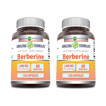 Amazing Formulas Berberine 1000mg Per Serving Capsules Supplement | Non GMO | Gluten Free | Made in USA (360 Count)