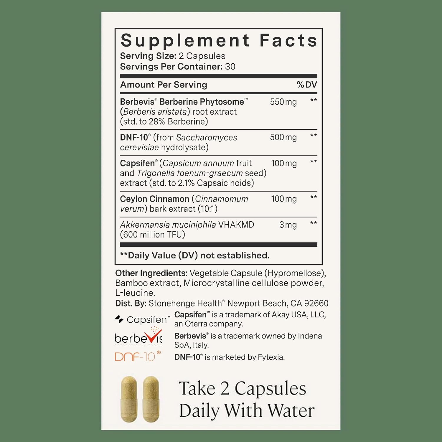 Stonehenge Health Dynamic GLP-1 Nutrition Support Supplement for Women, Men, 550mg Berbevis Berberine 10x Better Absorbed, Akkermansia, DNF-10, Capsifen Support Appetite, Gut Health - 60 Veg Caps