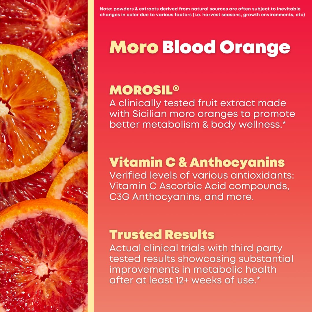 Morosil Clinically Tested C3G Supplement - Metabolism, Antioxidant, Wellness Support for Men & Women - 400mg Moro Red Orange Extract - 60 Veggie Capsules - Non-GMO, Gluten-Free, Vegan-Friendly