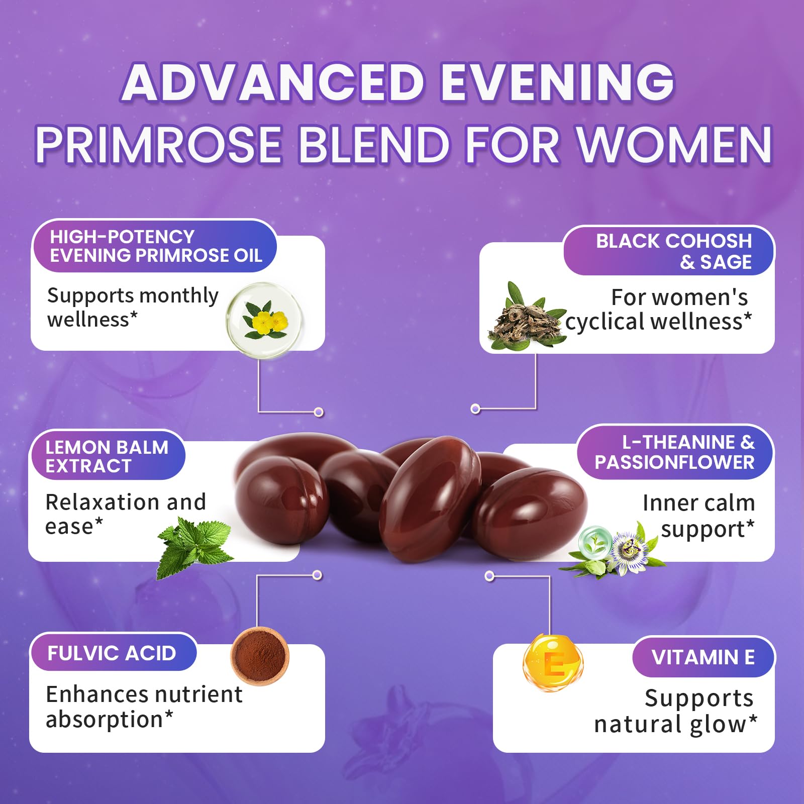 Evening Primrose Oil 1000mg - Hormone Balance for Women & Mood | Primrose Oil Capsules Cold-Pressed w/10% GLA, Essential Fatty Acids, L-Theanine for Mood, Skin & Immune, 90 Softgels