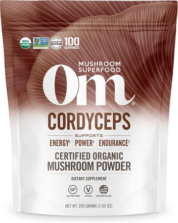 OM Mushroom Cordyceps Powder 7.05 oz (100 Servings) – Organic, Vegan, Non-GMO, Gluten-Free – Energy, Stamina & Endurance Support – Adaptogenic Superfood for Sports, Performance, Smoothies & Tea