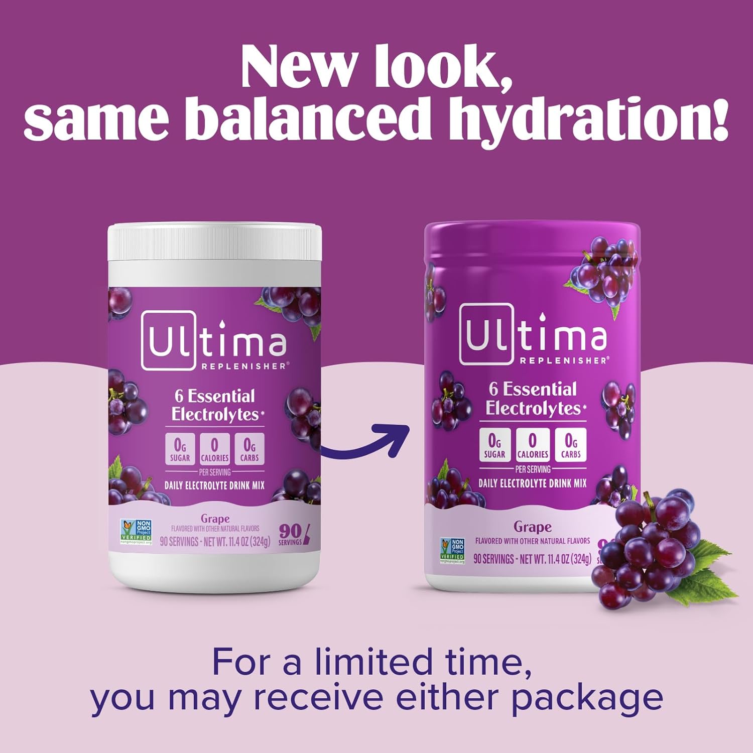 Ultima Replenisher Electrolyte Powder Drink Mix Bundle – Sugar Free – Grape, 90 Serving Canister and 20 Stickpacks – 6 Electrolytes and Minerals – Keto Friendly, Vegan, Non-GMO