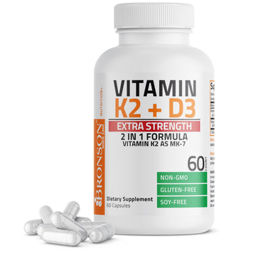 Bronson Vitamin K2 (MK7) with D3 Extra Strength Supplement Bone and Heart Health Non-GMO Formula 10,000 IU Vitamin D3 & 120 mcg Vitamin K2 MK-7 Easy to Swallow Vitamin D & K, 120 Capsules