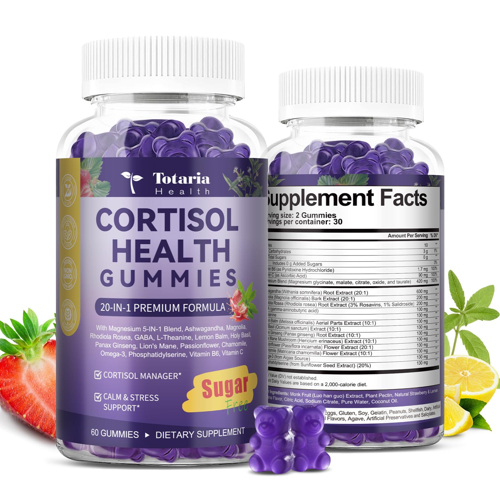 Cortisol Supplements for Women & Men 20-in-1 Cortisol Gummies with Ashwagandha Rhodiola Rosea Magnesium Phosphatidylserine Calm Focus Mood Support Healthy Cortisol Levels 30 Day Supply