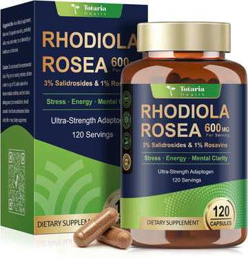 Totaria Rhodiola Rosea Supplement 600mg, 4 Month Supply, 3% Salidrosides 1% Rosavins, Vegan Golden Root Adaptogen Capsules, Rhodiola Rosea Extract Powder, for Stress, Mental Focus, Energy, 120 Counts