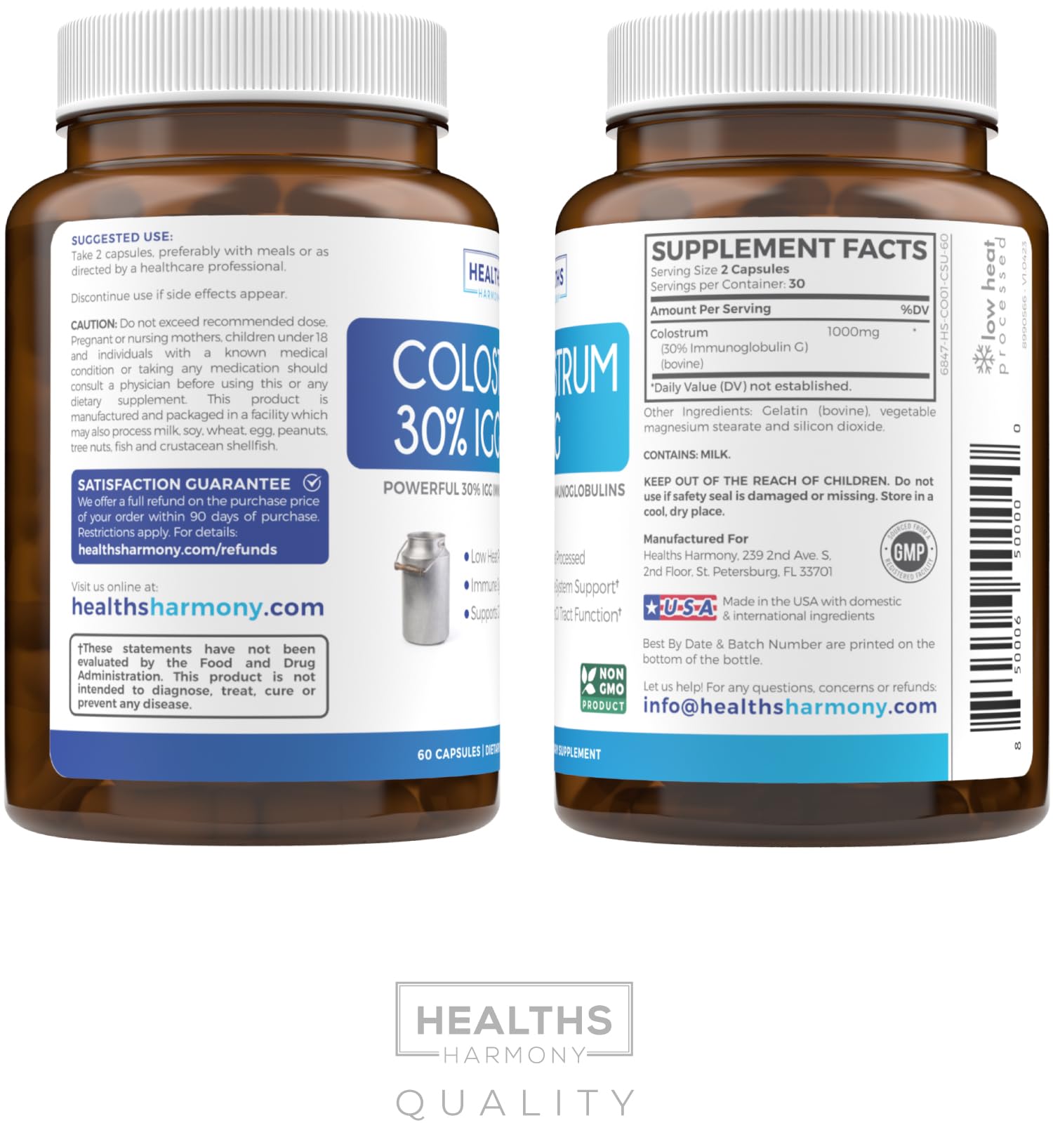 Bovine Colostrum for Women - Colostrum Supplement with 1,000mg per Serving and 30% IgG Immunoglobulins from First Milking - Low Heat Processed for Maximum Potency Non-GMO & Made in the US (2 Month)