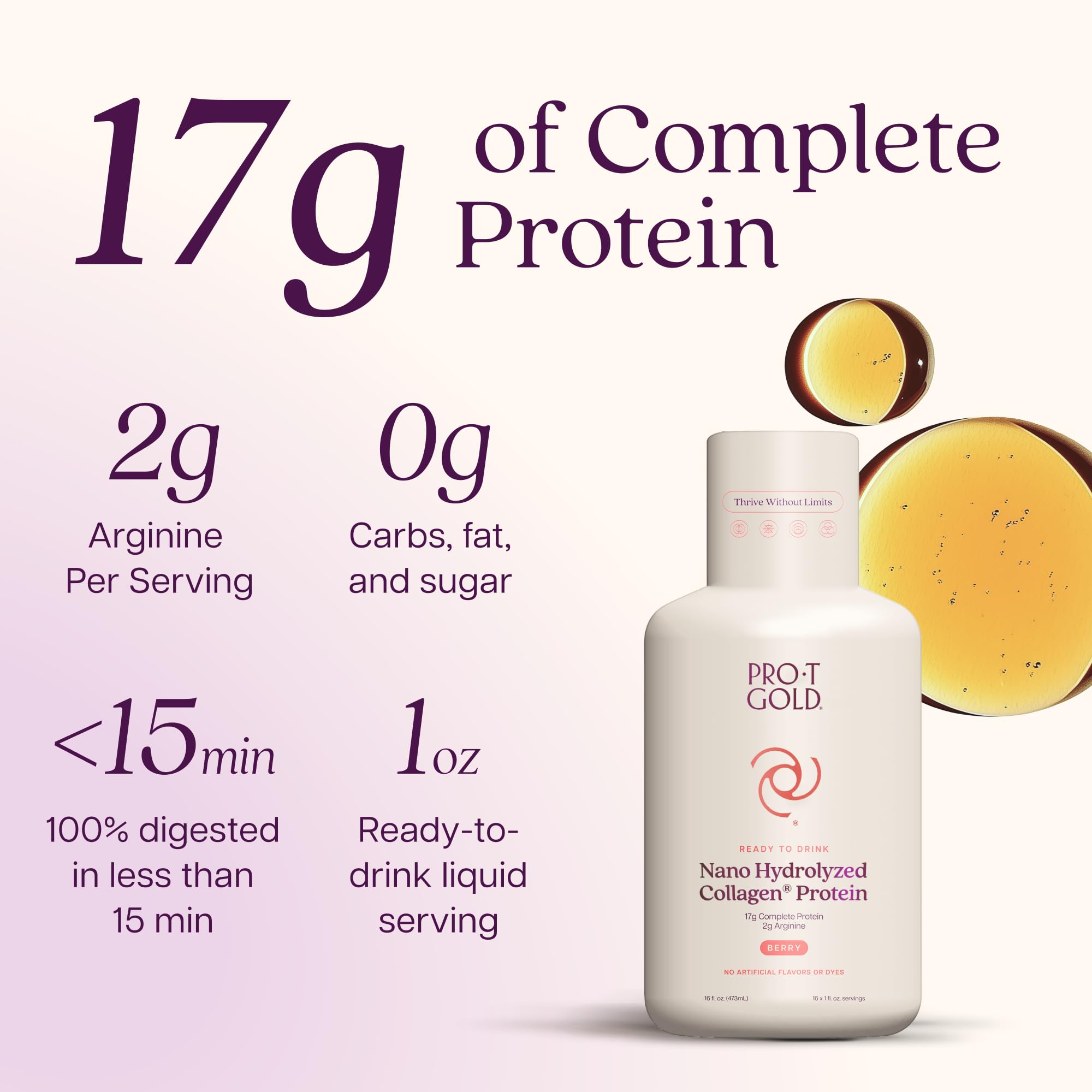 Liquid Collagen Protein Shot, Berry, 17g Protein, 24 pk | Nano Hydrolyzed Grass Fed Collagen, 0g Carbs, Hair, Skin & Nails, Amino Acids, Sugar Free, Gluten Free, 1 fl oz Shots