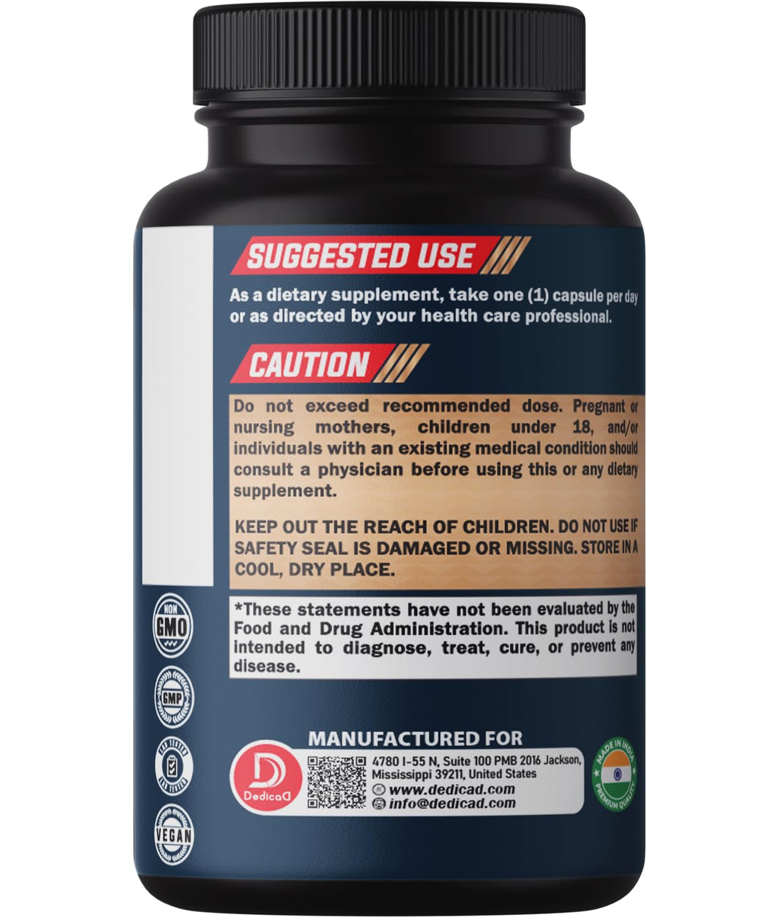 Supplement bottle labeled 'Wormwood, Black Walnut, Whole Cloves' by Dedica on a white background
