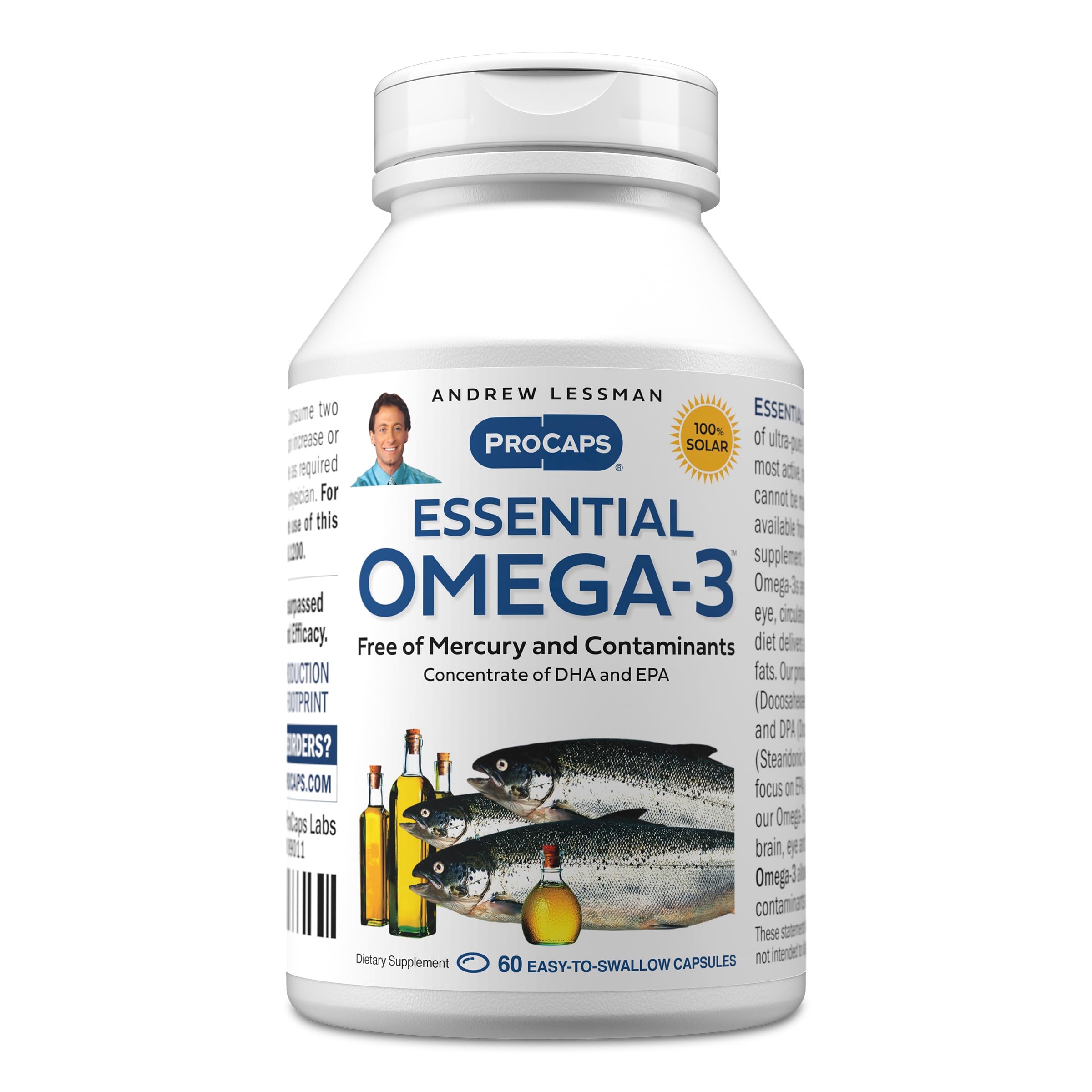 ANDREW LESSMAN Essential Omega-3 Fish Oil, High DHA Formula, 180 Softgels | Ultra-pure Omega-3 fish oil in its natural triglyceride form to support heart, brain and eye health.