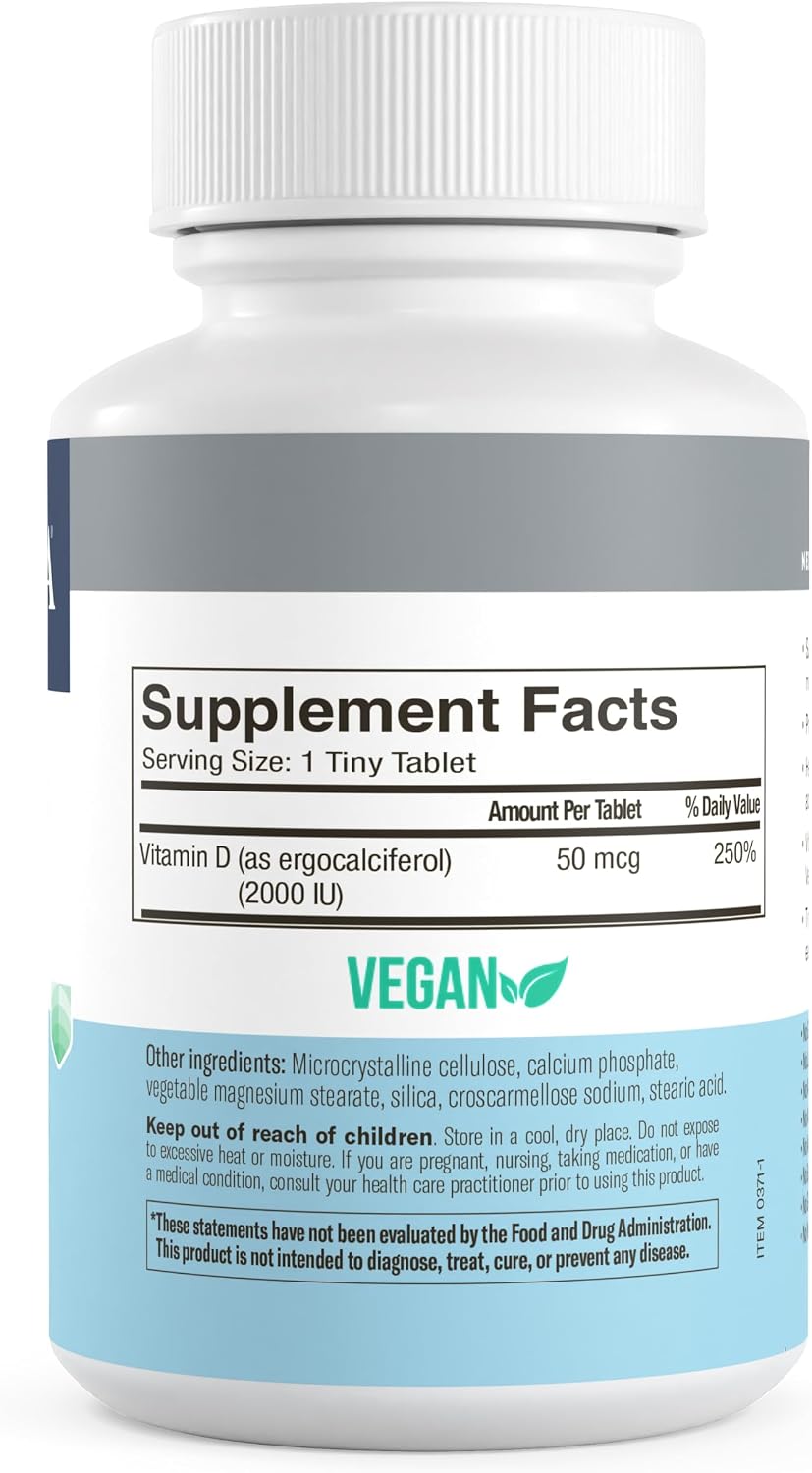 FREEDA Vitamin D2 2000 IU for Bone & Immune Support – Vegan, 100 Tablets | Supports Bone, Teeth & Muscle Function, Tiny Easy-to-Swallow Tablets, Ergocalciferol Supplement, Kosher, Made in USA
