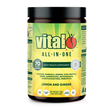Vital All-in-One Daily Powdered Supplement - Natural Greens Superfood Powder for Energy & Health, Super Greens Powder Drink Mix with Probiotic & Antioxidant Support - Lemon & Ginger, 4.23 oz (120 g) VitalBuy Supplements Australia