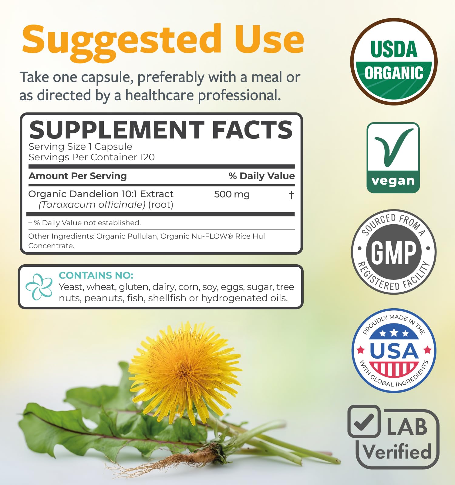 USDA Organic Dandelion Root Extract - High Potency 10:1 Dandelion Root Supplement with 5000mg Herbal Equivalent Strength for Liver Cleanse Detox & Repair Support - Vegan & Non-GMO (2 Month Supply)